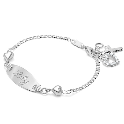 Follow Your Heart, Christening/Baptism Baby/Children&#039;s Engraved ID Bracelet - 14K White Gold