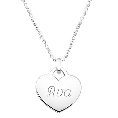 14K White Gold Heart, Engravable Necklace for Teens (Includes Chain &amp; FREE 1-Side Engraving) -14K White Gold