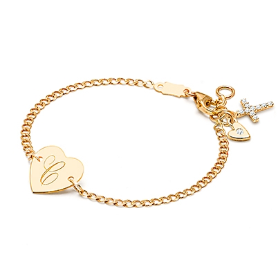 Heart of Gold, Christening/Baptism Baby/Children&#039;s Engraved ID Bracelet - 14K Gold