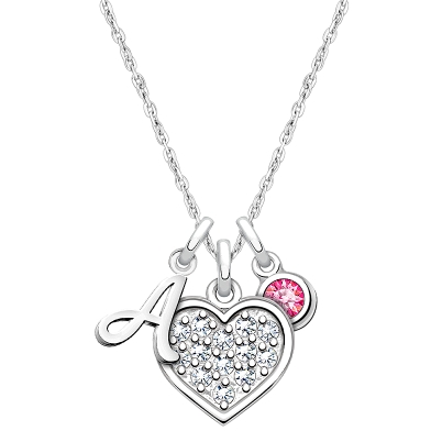 Oh So Loved, Children&#039;s Personalized Necklace Set for Girls (Includes Heart, Initial, and Birthstone Charms) - Sterling Silver