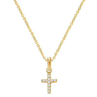 Miraculous Cross, Modern Pavé CZ Boy&#039;s Necklace (Includes Chain) - 14K Gold
