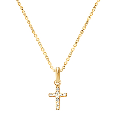 Shining Cross, Clear CZ Teen&#039;s Necklace (Includes Chain) - 14K Gold