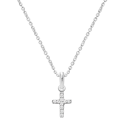 Shining Cross, Clear CZ Children&#039;s Necklace (Includes Chain) - 14K White Gold