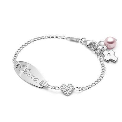 Pavé Heart, Baby/Children&#039;s Engraved ID Bracelet - 14K White Gold