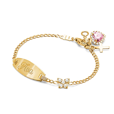 Pavé Butterfly, Christening/Baptism Baby/Children&#039;s Engraved ID Bracelet - 14K Gold