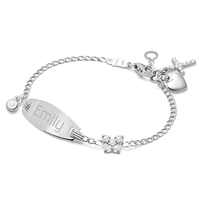 Pavé Butterfly, Baby/Children's Engraved ID Bracelet for Girls - 14K Gold