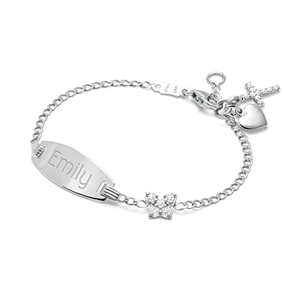 Pavé Butterfly, Christening/Baptism Baby/Children&#039;s Engraved ID Bracelet - 14K White Gold