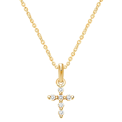 Shining Cross, Pavé CZ Children&#039;s Necklace (Includes Chain) - 14K Gold