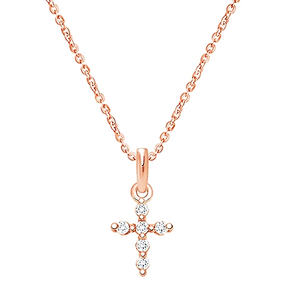 Shining Cross, Pavé CZ Boy&#039;s Necklace (Includes Chain) - 14K Rose Gold