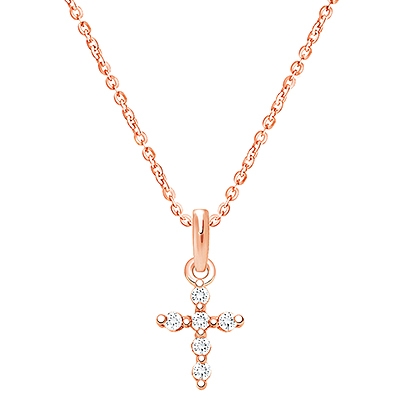 Shining Cross, Pavé CZ Boy&#039;s Necklace (Includes Chain) - 14K Rose Gold