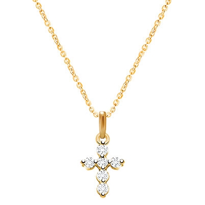 Glory &amp; Grace Cross with Genuine Diamonds, Boy&#039;s Necklace (Includes Chain) - 14K Gold