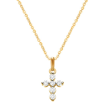 Glory &amp; Grace Cross with Genuine Diamonds, Mother&#039;s Necklace (Includes Chain) - 14K Gold