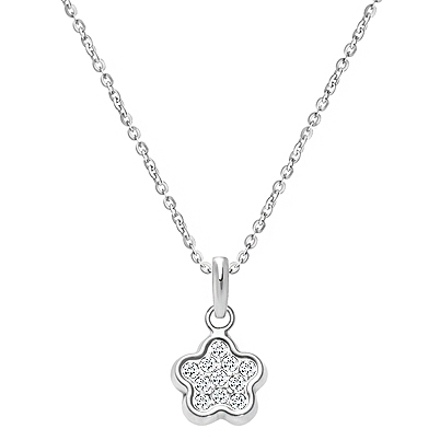 Pavé Flower, Clear CZ Teen&#039;s Necklace (Includes Chain) - 14K White Gold