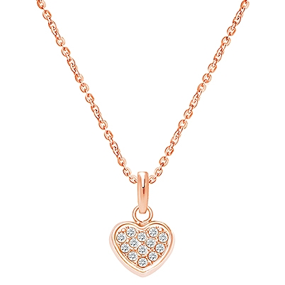 Pavé Heart, Clear CZ Children&#039;s Necklace (Includes Chain) - 14K Rose Gold