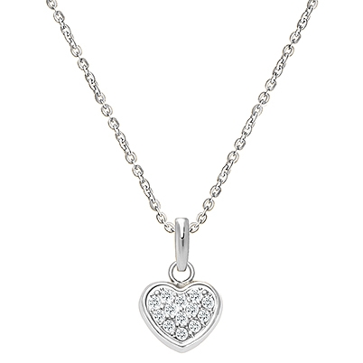 Pavé Heart, Clear CZ Teen&#039;s Necklace (Includes Chain) - 14K White Gold