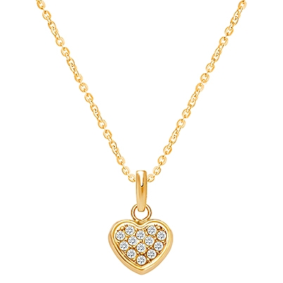 Pavé Heart, Clear CZ Children&#039;s Necklace (Includes Chain) - 14K Gold