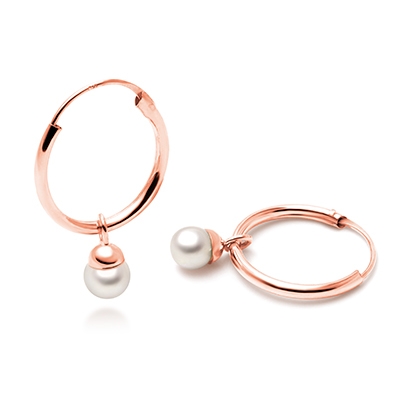 Perfect Pearl Hoop Dangle, First Holy Communion Children&#039;s Earrings - 14K Rose Gold