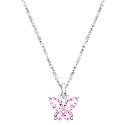 Gia™ Baby Butterfly, Pink CZ Children&#039;s Necklace for Girls - Sterling Silver