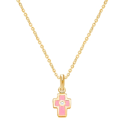 Genuine Diamond Princess Cross, Communion Children&#039;s Necklace for Girls - 14K Gold