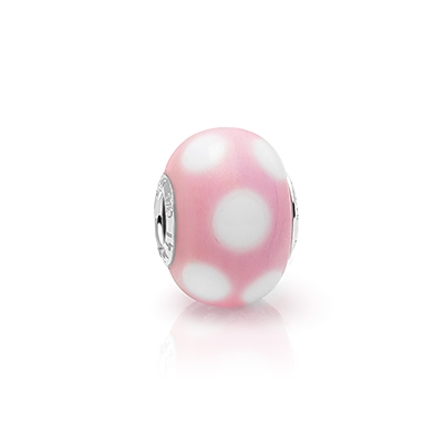 Peachy Princess, Sterling Silver and Pink &amp; White Polka Dot Murano Glass (Hand Made in Italy) - Children&#039;s Adoré™ Charm