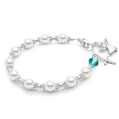 Prayerful Pearls, First Holy Communion Rosary Bracelet for Girls - Sterling Silver