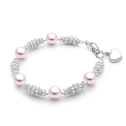 Pink Princess, Baby/Children&#039;s Pearl Beaded Bracelet for Girls - Sterling Silver