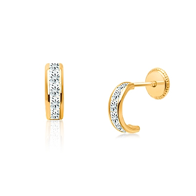 Princess Cut Half Hoop, Channel Set Clear CZ Christening/Baptism Baby/Children&#039;s Earrings, Screw Back - 14K Gold