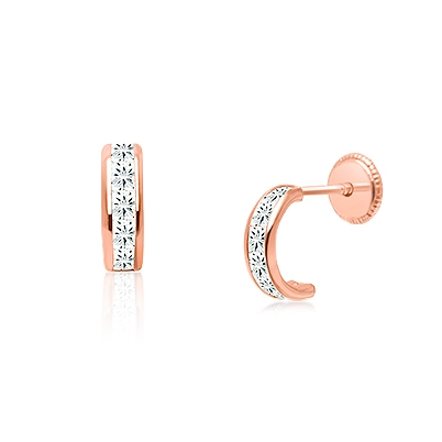 Princess Cut Half Hoop, Channel Set Clear CZ Christening/Baptism Baby/Children&#039;s Earrings, Screw Back - 14K Rose Gold