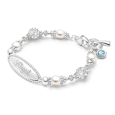 Princess Pearl, Baby/Children&#039;s Engraved Bracelet for Girls - Sterling Silver