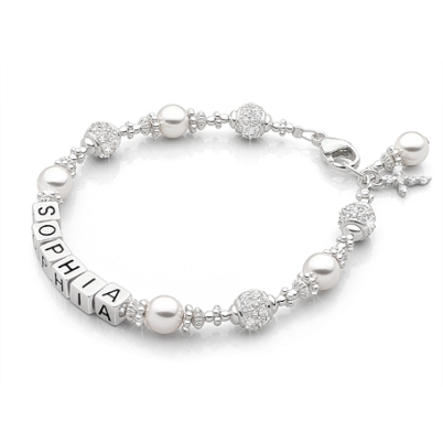 Princess Cross, First Holy Communion Name Bracelet for Girls - Sterling Silver