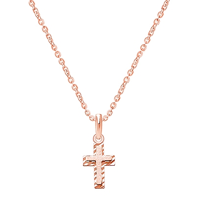 Beautifully Beveled Cross, Children&#039;s Necklace for Girls - 14K Rose Gold