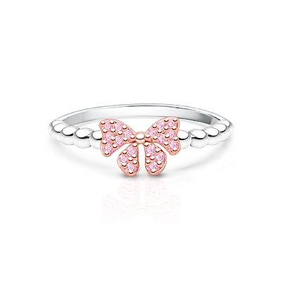 Rosabella Bow, Pink CZ Crown, Children&#039;s Two-Tone Ring for Girls - Sterling Silver