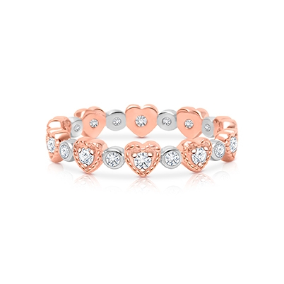 Rosabella Dreamy Hearts, Clear CZ Children&#039;s Two-Tone Ring for Girls - Sterling Silver