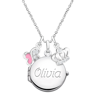 Round Locket &quot;Design Your Own&quot; Teen&#039;s Necklace for Girls (50+ Optional Charms &amp; FREE Engraving) - Sterling Silver