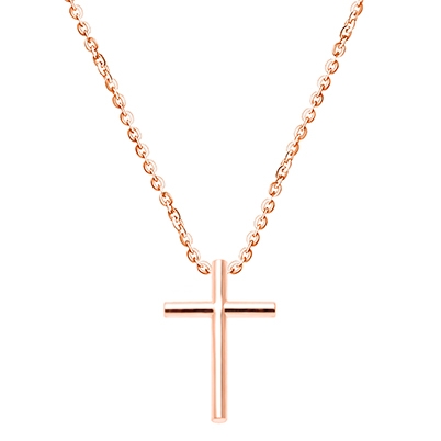 Rounded Cross, Children&#039;s Necklace (Includes Chain) - 14K Rose Gold