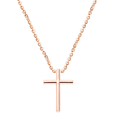 Rounded Cross, Children&#039;s Necklace for Boys (Includes Chain) - 14K Rose Gold