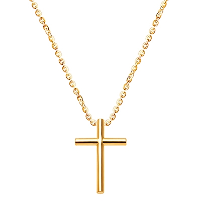 Rounded Cross, Children&#039;s Necklace for Boys (Includes Chain) - 14K Gold