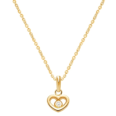 Sacred Heart with Genuine Diamond Teen&#039;s Necklace - 14K Gold