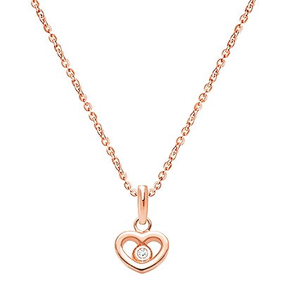 Sacred Heart with Genuine Diamond Children&#039;s Necklace - 14K Rose Gold