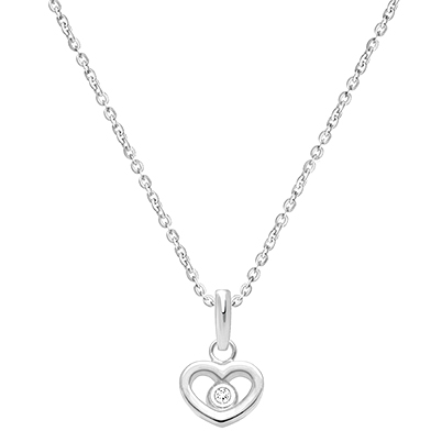 Sacred Heart with Genuine Diamond Children&#039;s Necklace - 14K White Gold