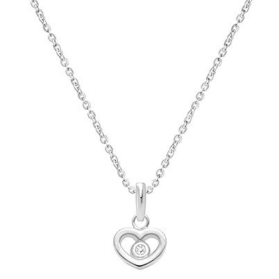 Sacred Heart with Genuine Diamond Teen&#039;s Necklace - 14K White Gold