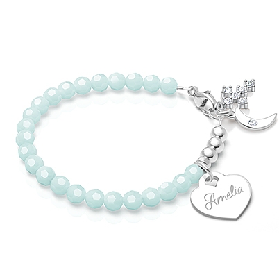 tB® Signature Crystal™ Trademark Blue, Baby/Children’s Beaded Bracelet for Girls (INCLUDES Engraved Charm) - Sterling Silver