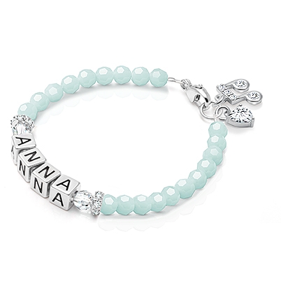 tB® Signature Crystal™ Trademark Blue Baby/Children’s Name Bracelet for Girls - Sterling Silver