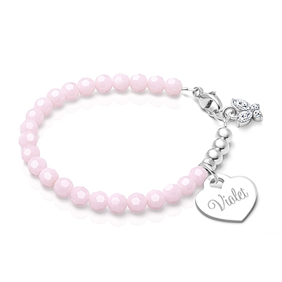 tB® Signature Crystal™ Sweet Pink, Baby/Children’s Beaded Bracelet for Girls (INCLUDES Engraved Charm) - Sterling Silver