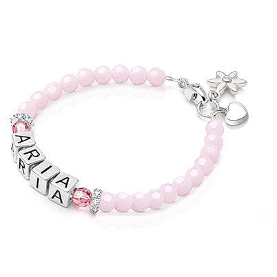 tB® Signature Crystal™ Sweet Pink Baby/Children’s Name Bracelet for Girls - Sterling Silver