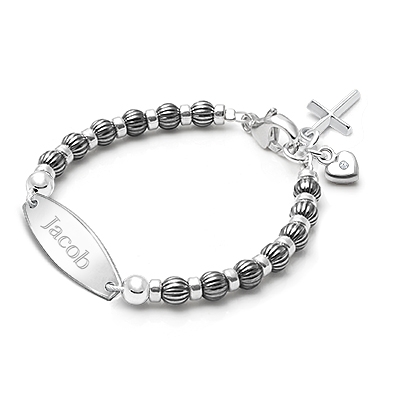 Boy&#039;s Oxidized Silver, Baby/Children&#039;s Engraved Bracelet - Sterling Silver