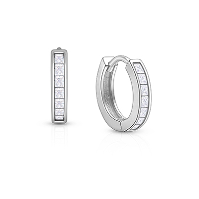 Channel Cut CZ, 12mm Huggie Hoops  Christening/Baptism Baby/Children&#039;s Earrings, Screw Back - 14K Gold