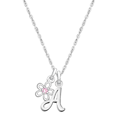 Cursive Initial &quot;Design Your Own&quot; Personalized Children&#039;s Necklace for Girls (50+ Optional Charms) - Sterling Silver
