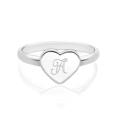 Engraved Initial Heart Ring - Sterling Silver