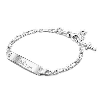 Modern Bar, Christening/Baptism Baby/Children&#039;s Engraved ID Bracelet for Girl&#039;s - Sterling Silver